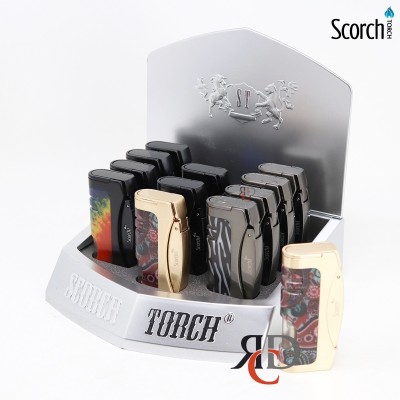 SCORCH TORCH W/ SEE THRU BUTANE & CIGAR PUNCG ASST GRAPHIC DESIGNS 12CT/ DISPLAY